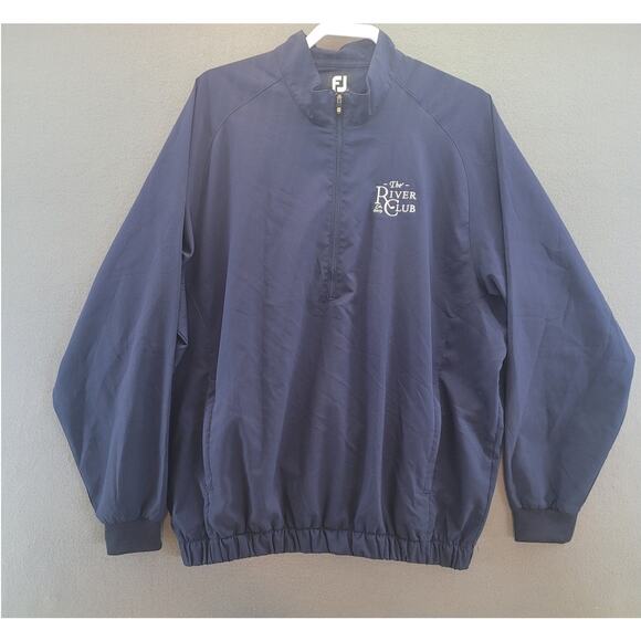 FootJoy Men’s L Golf Pullover 1/2 Zip Blue Windshirt Jacket River Club Logo EUC - Picture 2 of 10